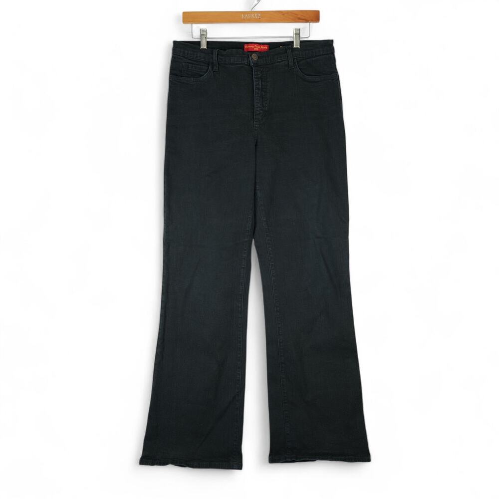 Vtg NYDJ Jeans Womens 12 (33x32) Black Bootcut Flare Tummy Tuck High Rise Mom